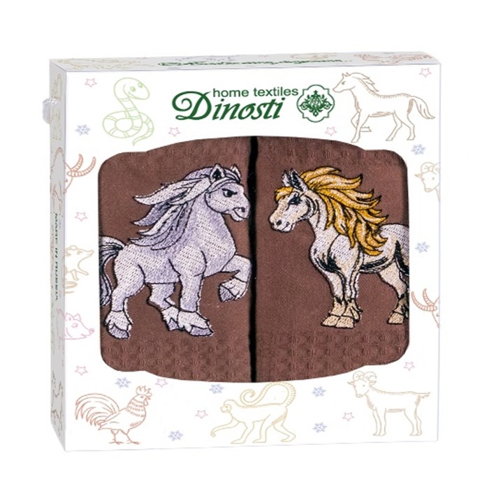 Набор полотенец вафельных 33х60 см. 2 шт. ДМ-102 Пара белых лошадей ДМ-102 - фото 104551