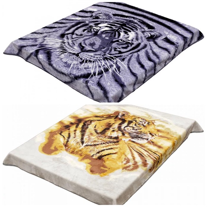 Плед акриловый двухсторонний 200х240 см. Морда тигра серая / Тигр лежащий 9047-2/109 - фото 104727