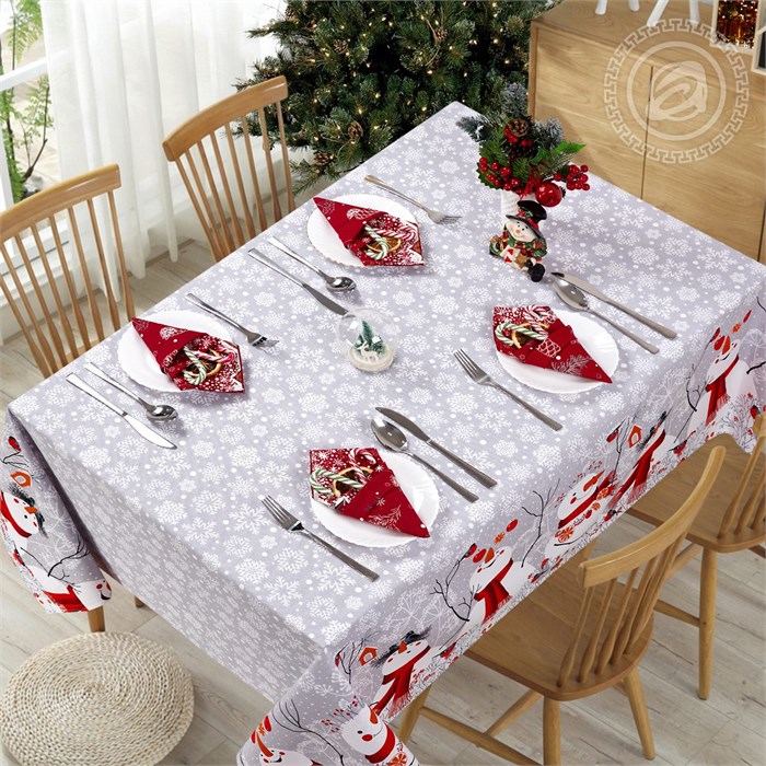 Набор Арт Дизайн рогожка скатерть 145х180 см. 1 шт. салфетки 35х35 см. 6 шт. Снеговики 86353 - фото 105237