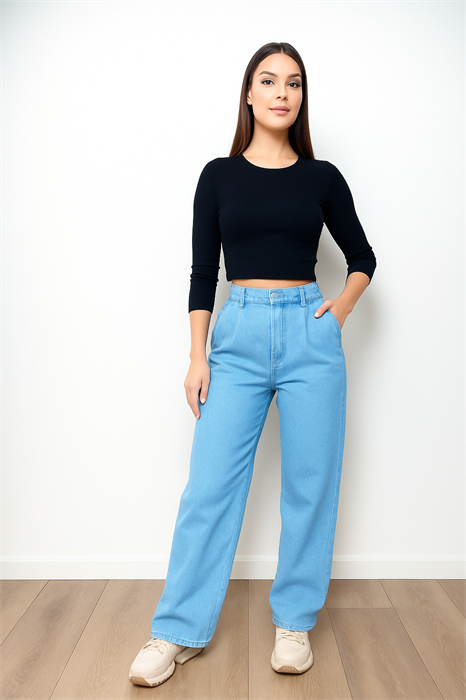 Брюки женские палаццо на резинке р-р. 34 арт. 6-3751-5 цв. голубой 6-3751-5-1 - фото 105819