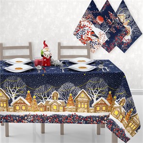 Набор Арт Дизайн рогожка скатерть 150х223 см. 1 шт. полотенца 46х60 см. 3 шт. Полночь 85209